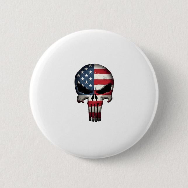 4th Of July Shirt For Women Men American Flag Skul Button (Vorderseite)