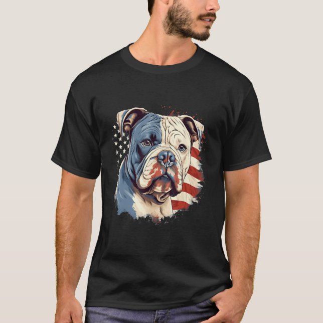 4th Of July US Flag American Bully Dog T-Shirt (Vorderseite)