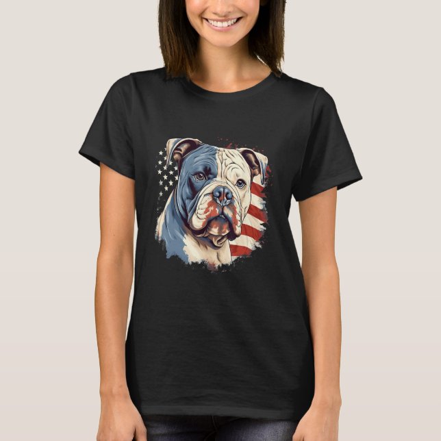 4th Of July US Flag American Bully Dog T-Shirt (Vorderseite)