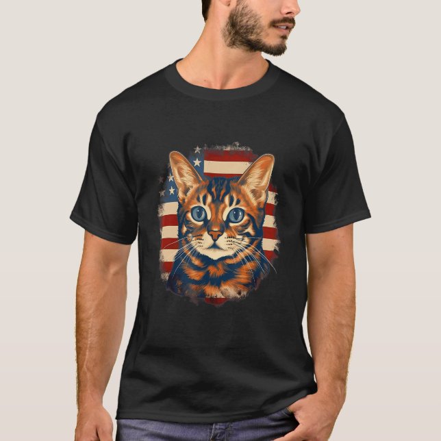 4th Of July US Flag Bengal Cat 1 T-Shirt (Vorderseite)