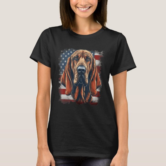 4th Of July US Flag Bloodhound Dog T-Shirt (Vorderseite)