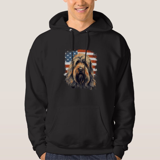 4th Of July US Flag Briard Dog 1 Hoodie (Vorderseite)
