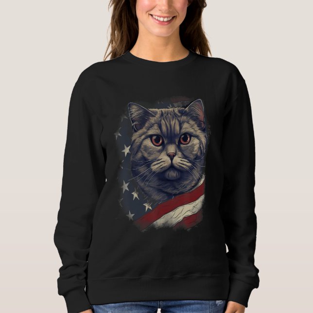4th Of July US Flag British Shorthair Cat Sweatshirt (Vorderseite)