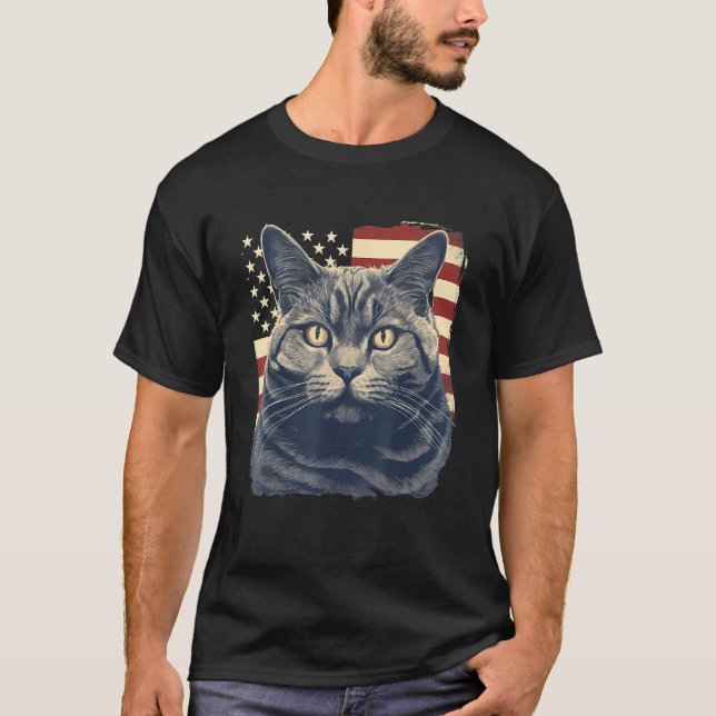 4th Of July US Flag Chartreux Cat T-Shirt (Vorderseite)