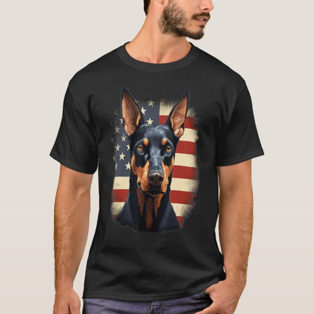 4th Of July US Flag Doberman Pinscher Dog T-Shirt (Vorderseite)
