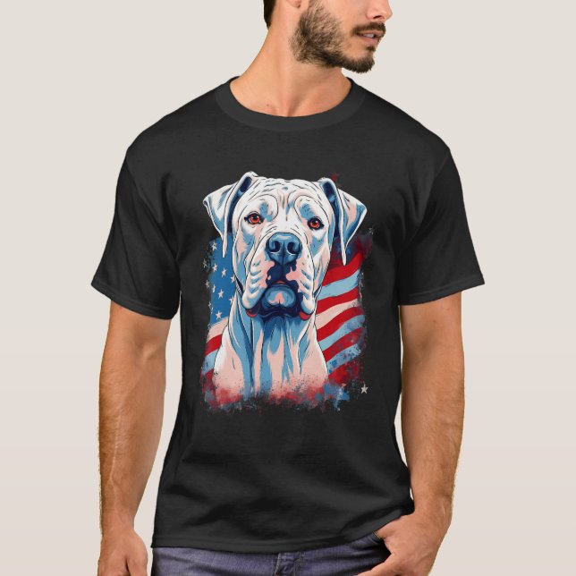 4th Of July US Flag Dogo Argentino Dog 1 T-Shirt (Vorderseite)