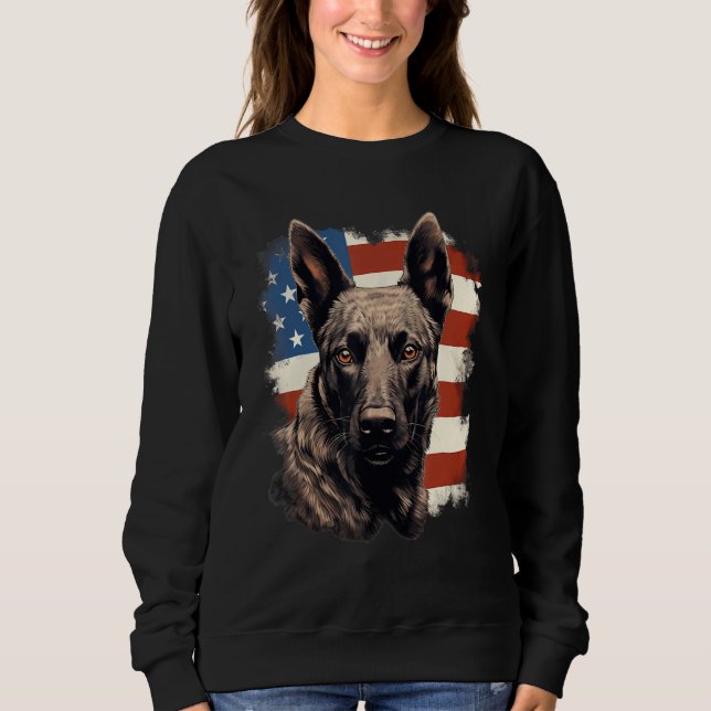 4th Of July US Flag Dutch Shepherd Dog 1 Sweatshirt (Vorderseite)