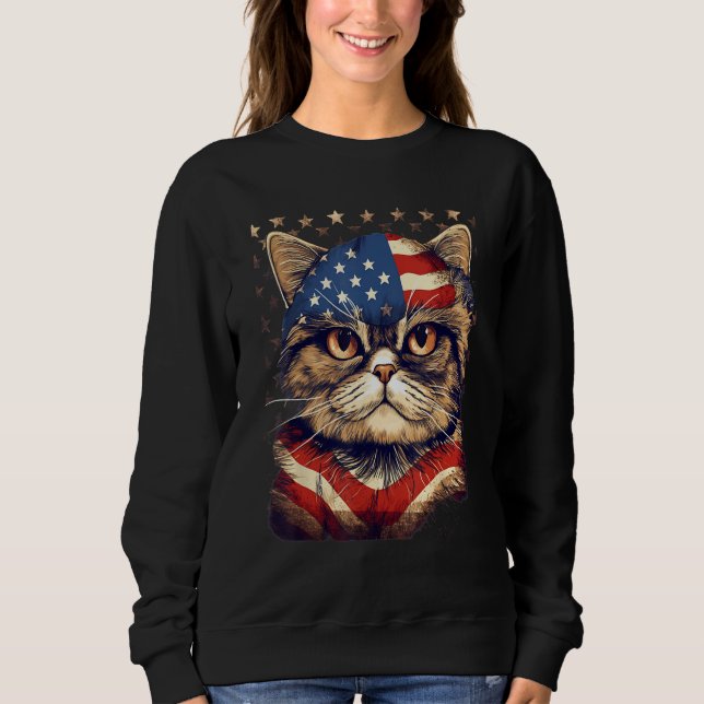 4th Of July US Flag Exotic Shorthair Cat Sweatshirt (Vorderseite)