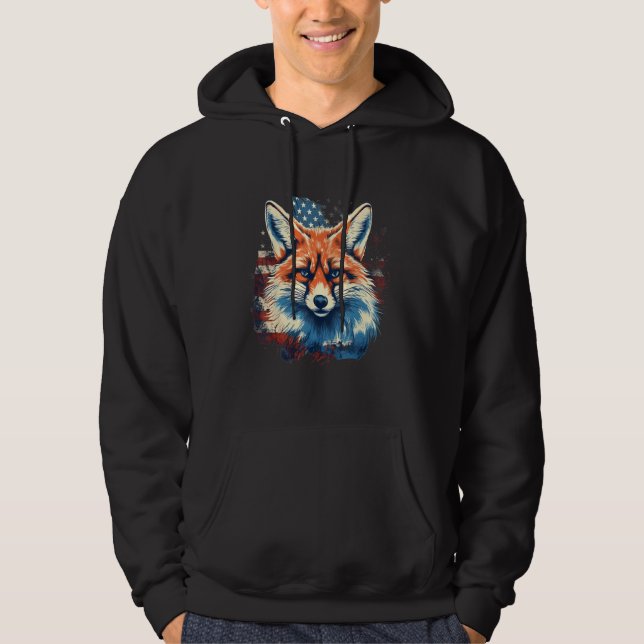 4th Of July US Flag Fox Hoodie (Vorderseite)