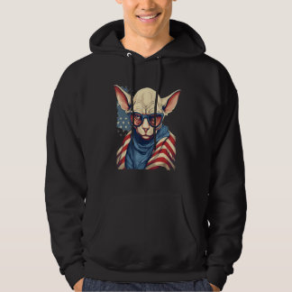 4th Of July US Flag Hairless Sphinx Cat 1 Hoodie