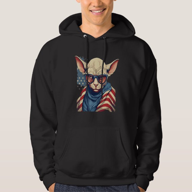 4th Of July US Flag Hairless Sphinx Cat 1 Hoodie (Vorderseite)