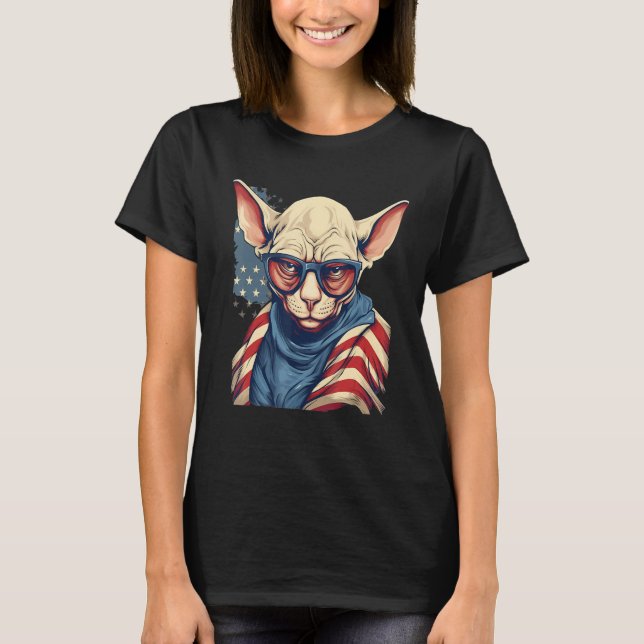 4th Of July US Flag Hairless Sphinx Cat 1 T-Shirt (Vorderseite)