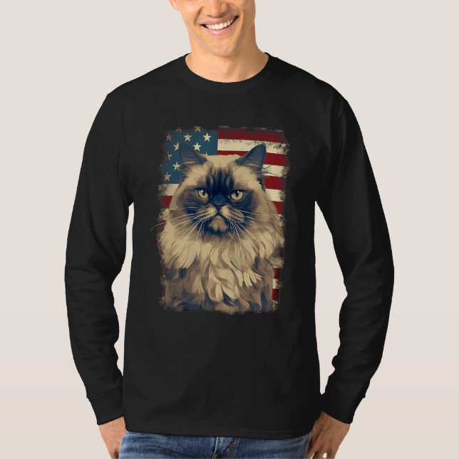 4th Of July US Flag Himalayan Cat T-Shirt (Vorderseite)