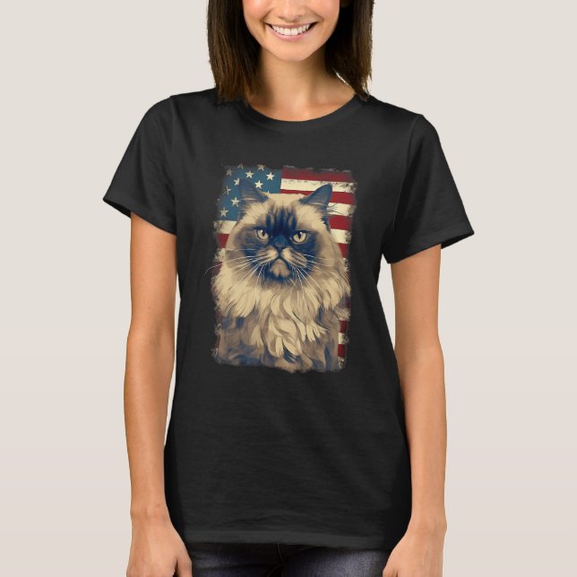 4th Of July US Flag Himalayan Cat T-Shirt (Vorderseite)