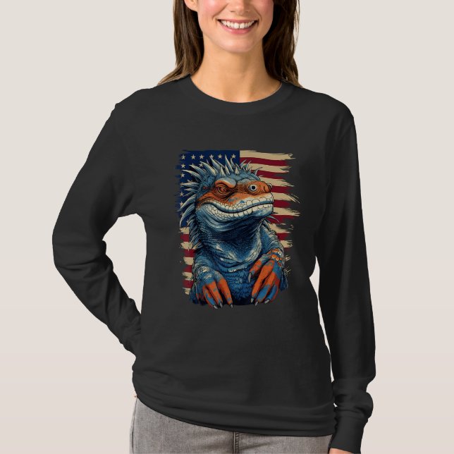 4th Of July US Flag Iguana 1 T-Shirt (Vorderseite)