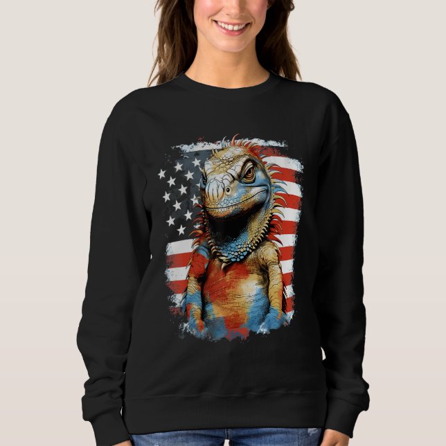 4th Of July US Flag Iguana Sweatshirt (Vorderseite)