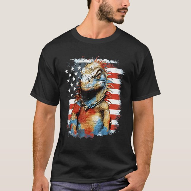 4th Of July US Flag Iguana T-Shirt (Vorderseite)