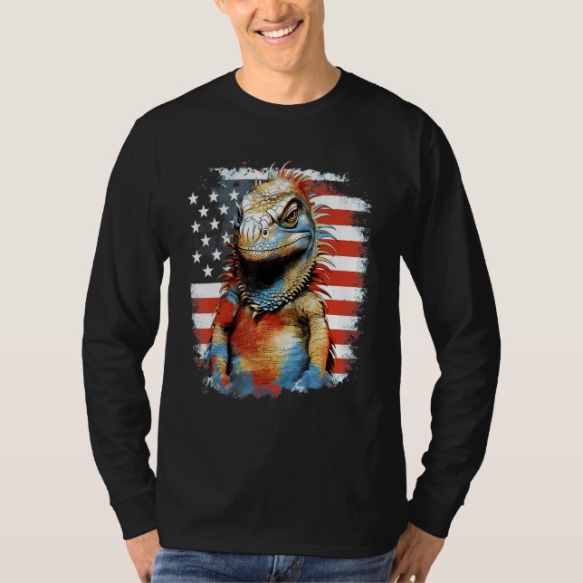 4th Of July US Flag Iguana T-Shirt (Vorderseite)