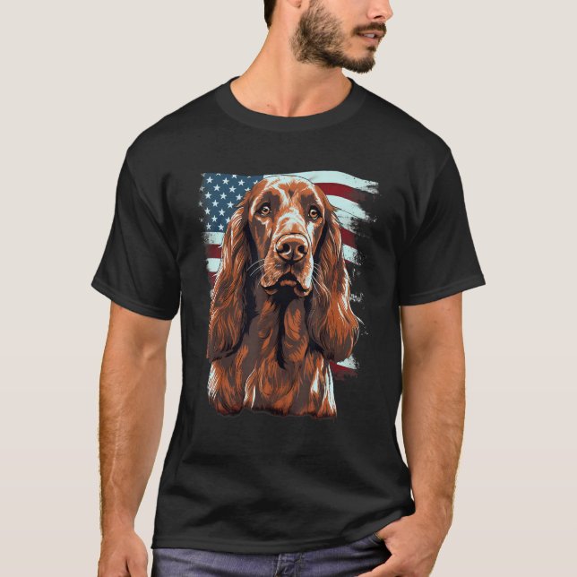 4th Of July US Flag Irish Setter Dog 1 T-Shirt (Vorderseite)