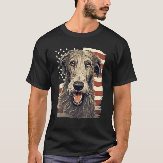 4th Of July US Flag Irish Wolfhound Dog 1 T-Shirt (Vorderseite)