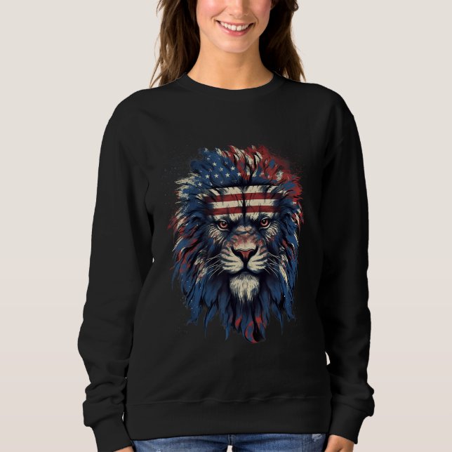 4th Of July US Flag Lion Sweatshirt (Vorderseite)