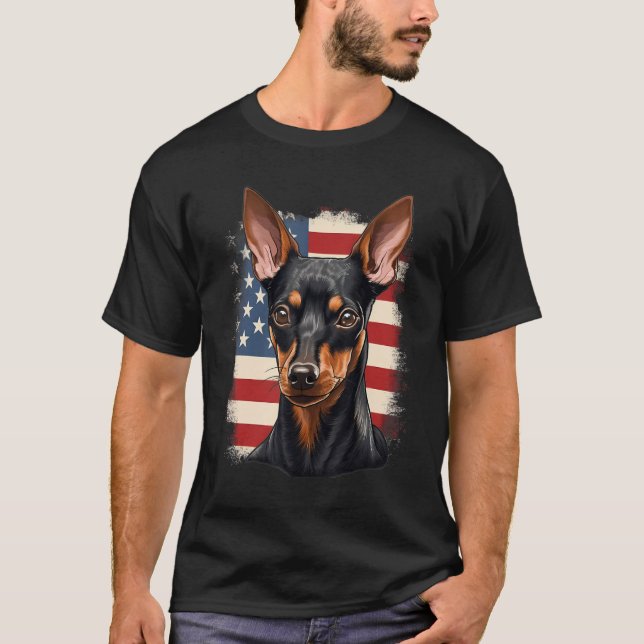 4th Of July US Flag Miniature Pinscher Dog 1 T-Shirt (Vorderseite)