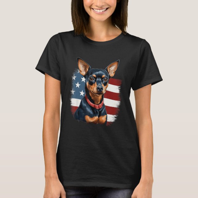 4th Of July US Flag Miniature Pinscher Dog 2 T-Shirt (Vorderseite)