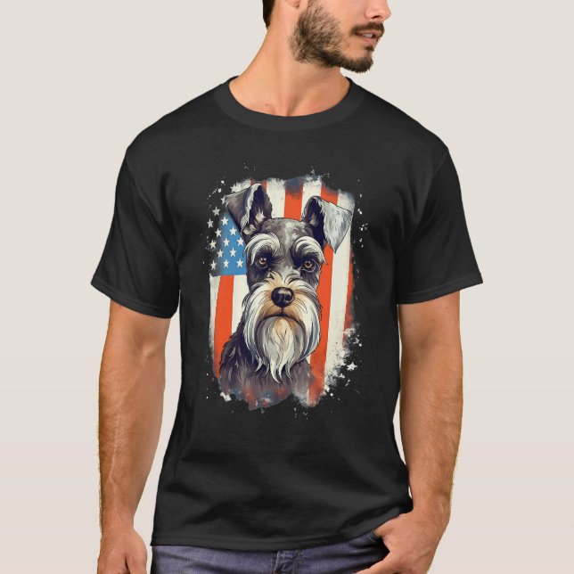 4th Of July US Flag Miniature Schnauzer Dog 3 T-Shirt (Vorderseite)