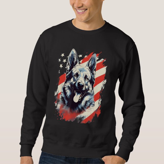 4th Of July US Flag Norwegian Elkhound Dog Sweatshirt (Vorderseite)