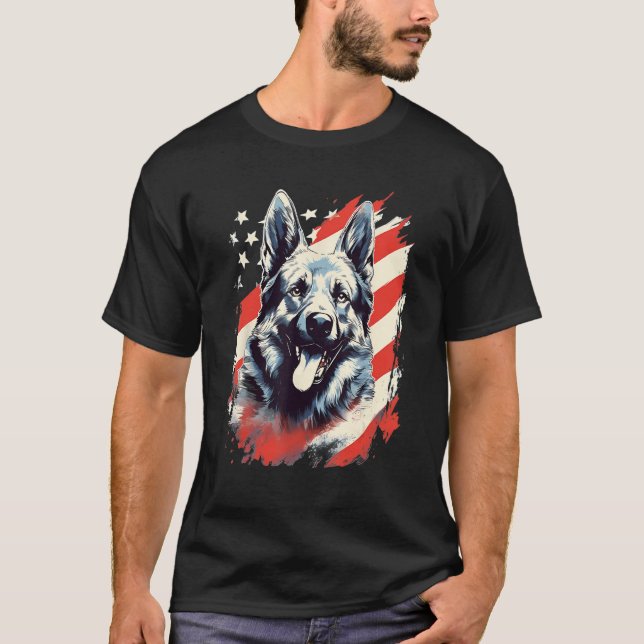 4th Of July US Flag Norwegian Elkhound Dog T-Shirt (Vorderseite)