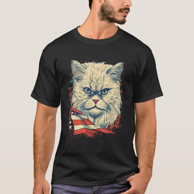 4th Of July US Flag Persian Cat T-Shirt (Vorderseite)