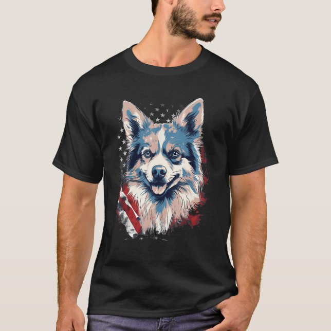 4th Of July US Flag Pomsky Dog T-Shirt (Vorderseite)