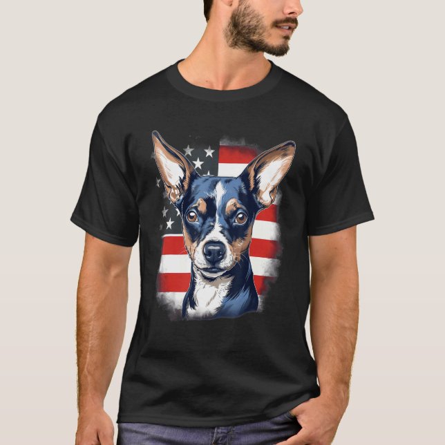 4th Of July US Flag Rat Terrier Dog 1 T-Shirt (Vorderseite)