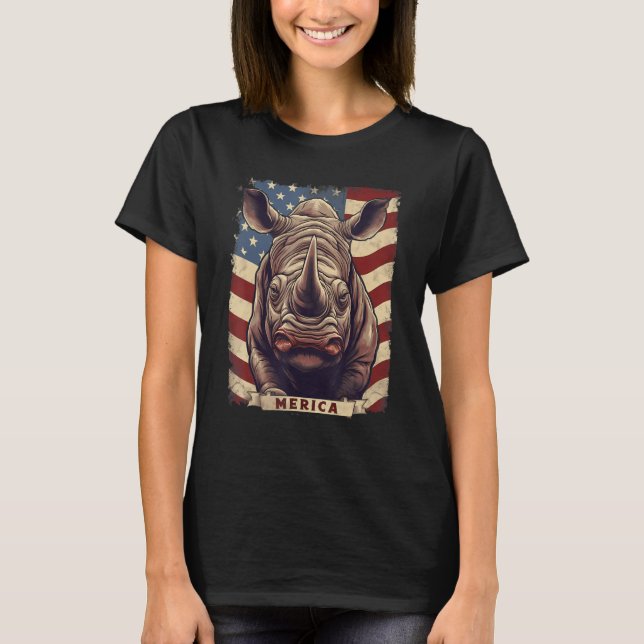 4th Of July US Flag Rhino T-Shirt (Vorderseite)