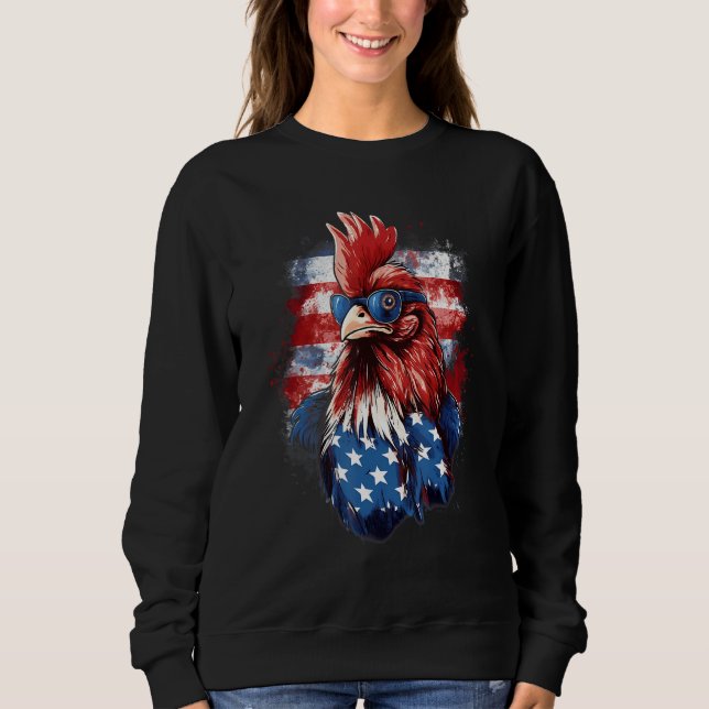4th Of July US Flag Rooster Sweatshirt (Vorderseite)