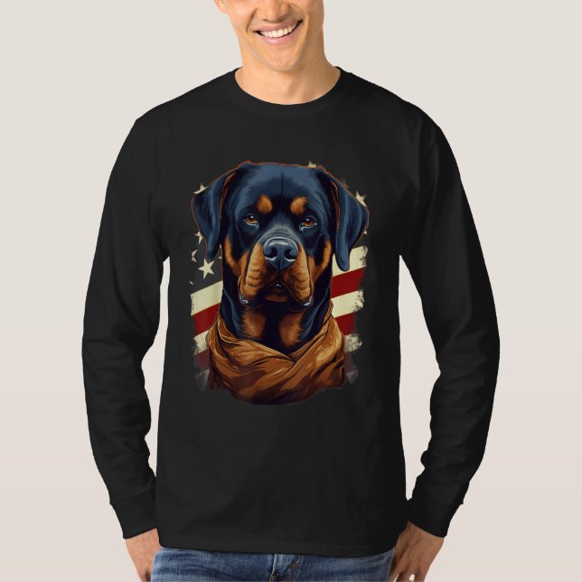 4th Of July US Flag Rottweiler Dog 1 T-Shirt (Vorderseite)