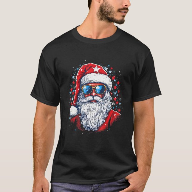 4th Of July US Flag Santa Claus 2 T-Shirt (Vorderseite)