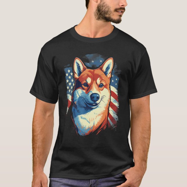 4th Of July US Flag Shiba Inu Dog T-Shirt (Vorderseite)