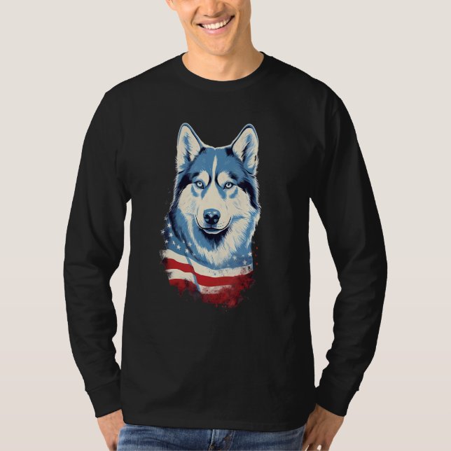 4th Of July US Flag Siberian Husky Dog T-Shirt (Vorderseite)
