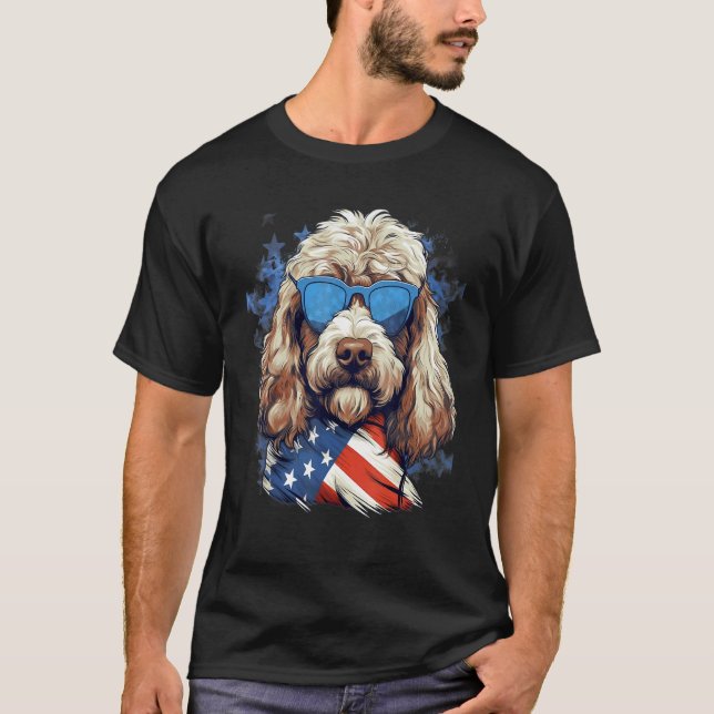 4th Of July US Flag Whoodle Dog T-Shirt (Vorderseite)