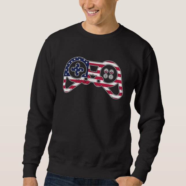 4th of July USA Flag Game Controller Gamer Sweatshirt (Vorderseite)