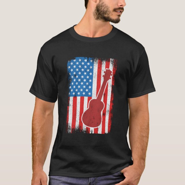 4Th Of July Usa Ukulele Musician T-Shirt (Vorderseite)