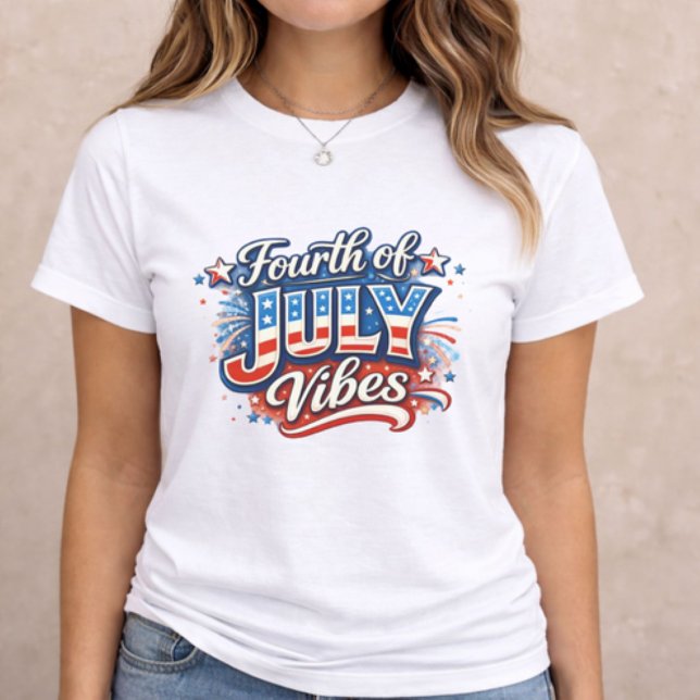 4th of July Vibes Tri-Blend Shirt (patriotic women t-shirt with Fourth of July Vibes text on neutral background)