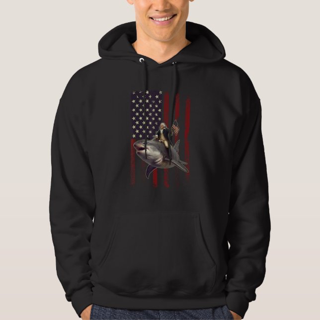 4th of July Washington Riding Shark USA American F Hoodie (Vorderseite)