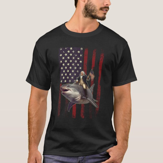 4th of July Washington Riding Shark USA American F T-Shirt (Vorderseite)