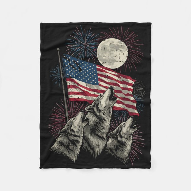 4th Of July Wolves Moon Meme Funny Usa Flag Men Wo Fleecedecke (Vorderseite)