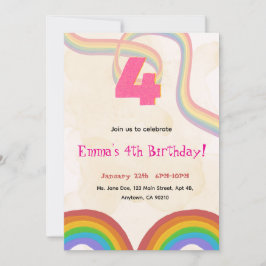 4th Rainbow Girl Birthday Invitation Einladung