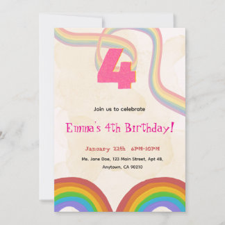 4th Rainbow Girl Birthday Invitation Einladung
