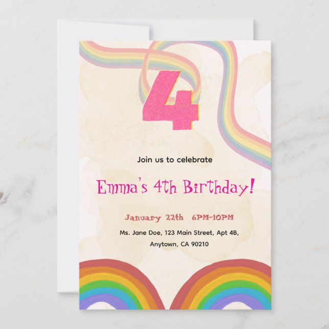 4th Rainbow Girl Birthday Invitation    Einladung (Vorderseite)