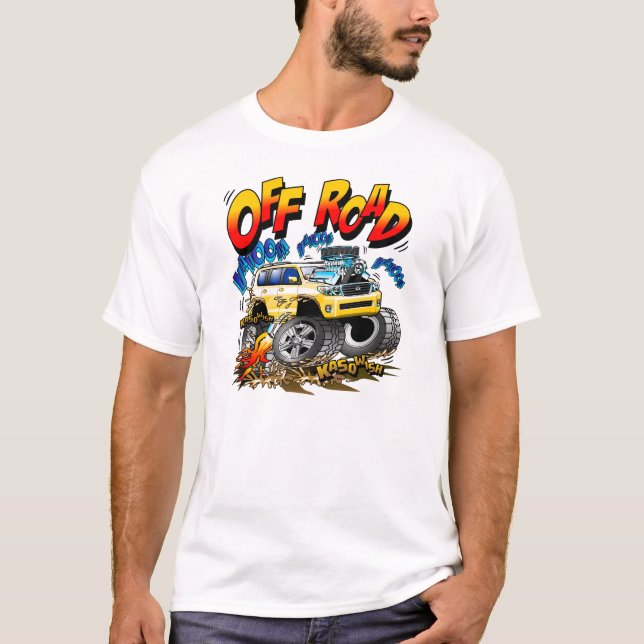 4WD weg von der Straßen-Cartoon-Karikatur T-Shirt (Vorderseite)
